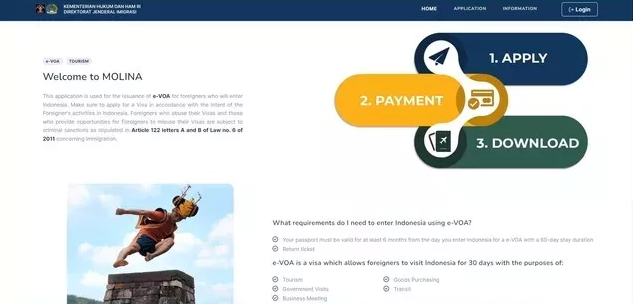 Зайдите на сайт molina.imigrasi.go.id. чтобы начать оформление визы на Бали E-VOA: