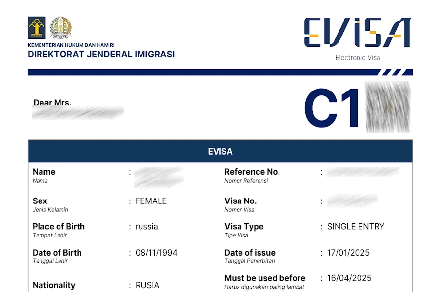 Виза C1 Бали