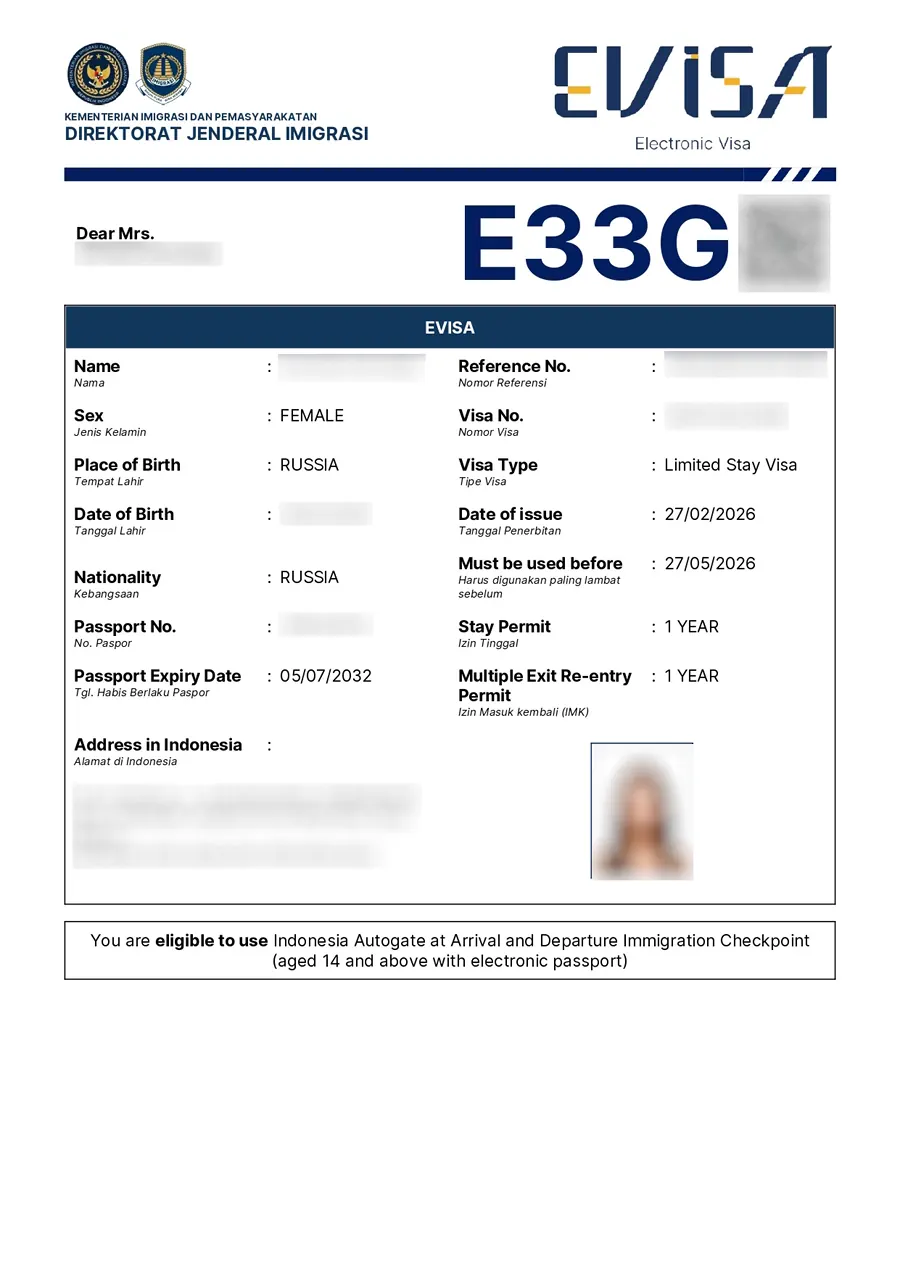 Кейс оформления двух виз E33G через eVisa для клиентов, которые работают удаленно и живут на Бали